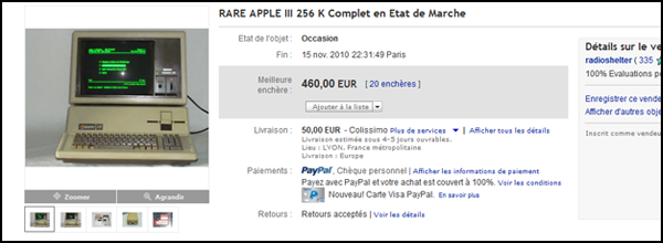 Un Apple III 256KB vendu pour 460 euros sur ebay
